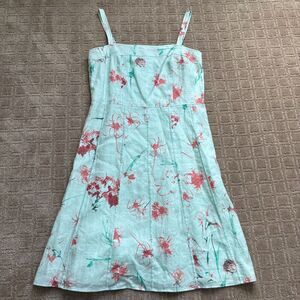 Ann Taylor Linen Dress Women's 14 Light Mint Green Cottage Watercolor Floral NWT